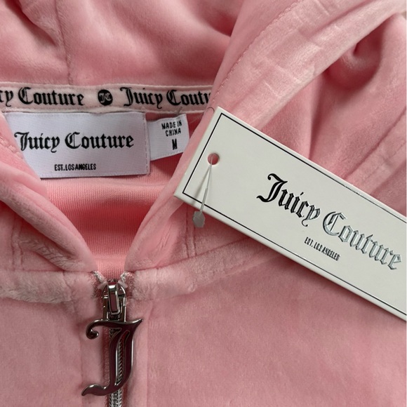 NWT Juicy Couture Pink Velour Half-Zip Cropped Hoodie - Size M - Picture 2 of 6